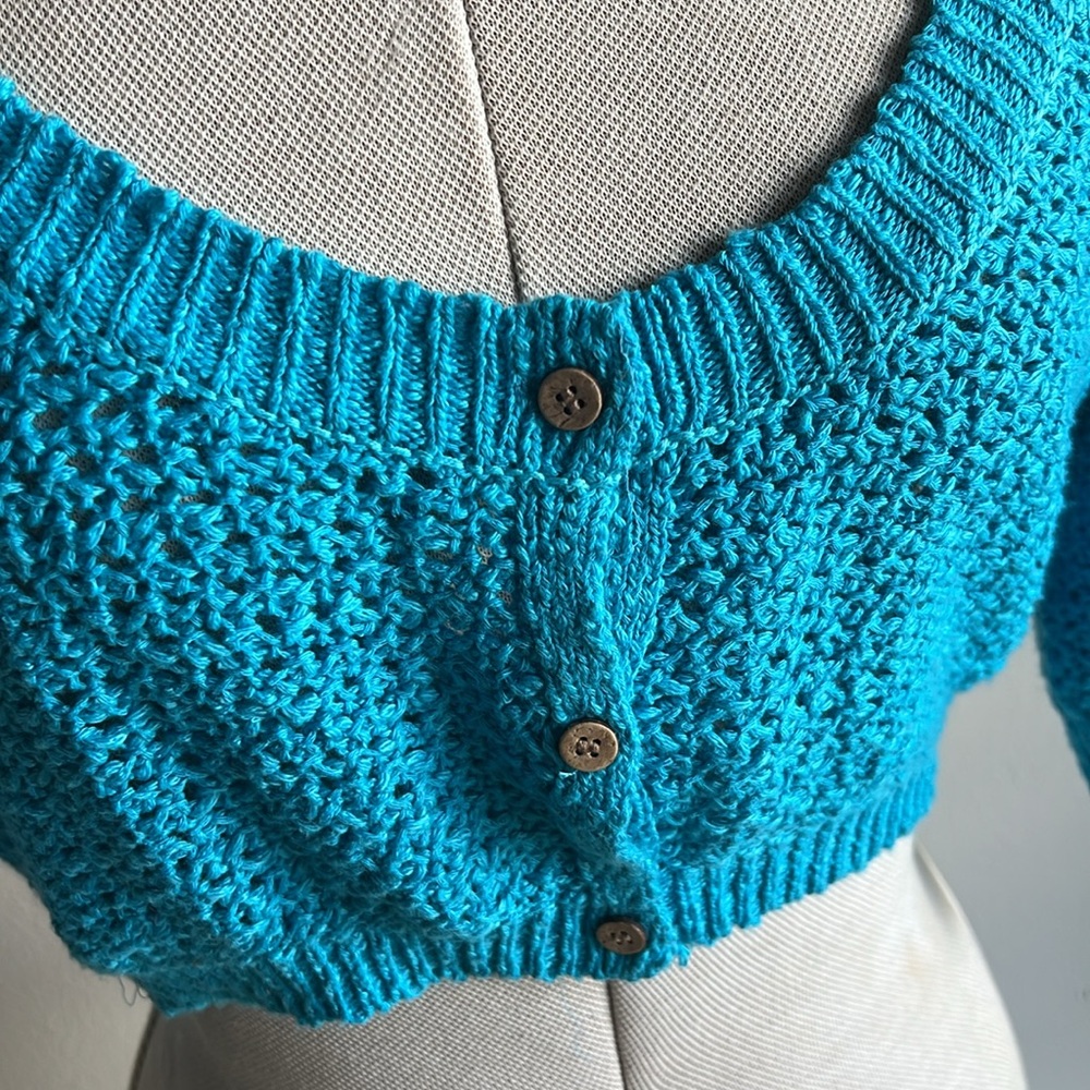 Free People Beach Blue Cropped Knit Cardigan - Picture 2 of 12